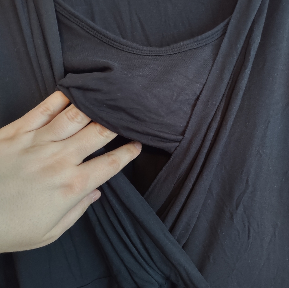 Latched Mama Black Wrap-Style Midi Nursing Dress